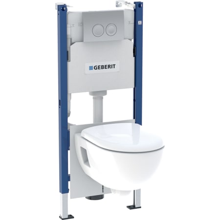 Geberit Duofix sæt element til væghængt toilet, 112 cm, med Delta indbygningscisterne 12 cm, Delta25 betjeningsplade og Renova væghængt toilet Rimfree