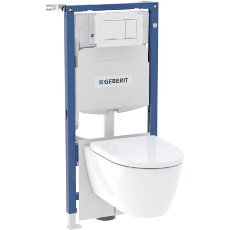 Set d’élément Geberit Systemfix pour cuvette de WC suspendue, 112 cm, avec réservoir de chasse à encastrer Sigma 12 cm, plaque de déclenchement Sigma30 et WC suspendu iCon Rimfree