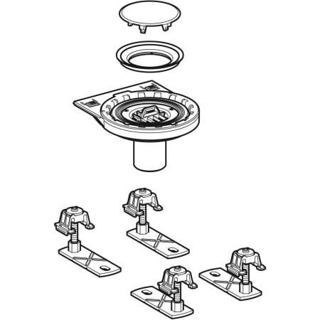 Raccordement à l’évacuation Geberit avec quatre pieds, pour receveur de douche Setaplano, installation avec traversée de dalle - Bondes pour receveurs de douche spécifiques