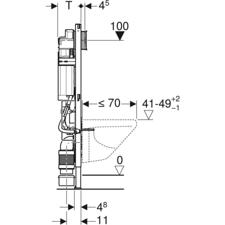 Bâti-support Geberit Duofix pour WC suspendu, 112 cm, avec réservoir à encastrer Sigma 12 cm, adapté PMR, WC hauteur réglable