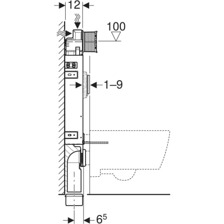 Geberit Kombifix element for wall-hung WC, 108 cm, with Sigma concealed cistern 12 cm -