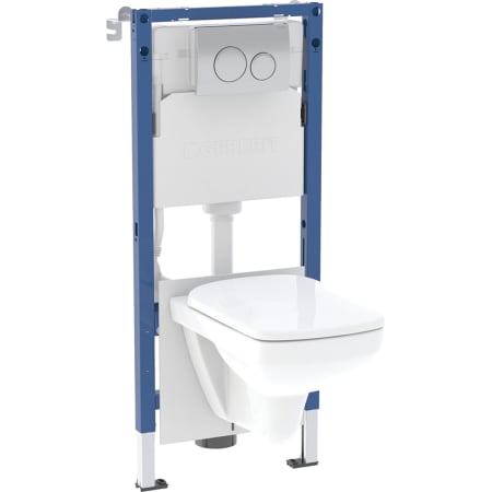 Geberit Duofix fali WC-szerelőelem készlet, 112 cm, Delta 12 cm-es falsík alatti öblítőtartállyal, Delta20 működtetőlap, kerek, Selnova Square fali WC, szögletes, Rimfree