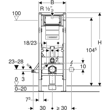 Bâti-support Geberit Duofix pour WC suspendu, 112 cm, avec réservoir à encastrer Sigma 12 cm, adapté PMR