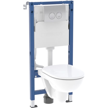 Zestaw stelaża podtynkowego do wiszących misek WC Geberit, 112 cm, ze spłuczką podtynkową Delta 12 cm, przycisk uruchamiający Delta25, okrągły, wisząca miska WC Selnova Rimfree