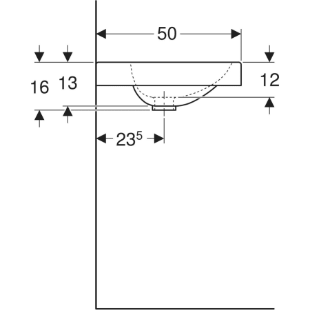 Lavabo Geberit Preciosa II avec plage de dépose — Plan coté de profil