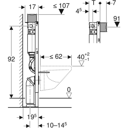 Bâti-support Geberit Duofix pour WC suspendu, 98 cm, avec réservoir à encastrer Omega 12 cm, autoportant