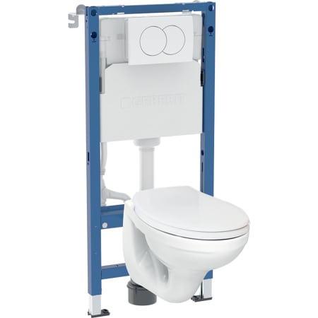 Geberit Duofix PRO 20 set of element for wall-hung WC, 112 cm, with Delta concealed cistern 12 cm, Delta01 actuator plate, and Idol wall-hung WC