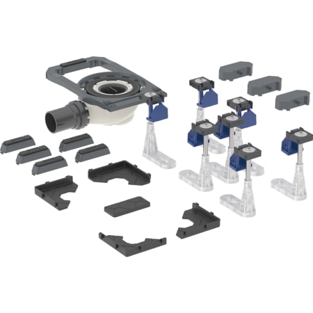 Sprchová odpadní souprava Geberit Duofix se sedmi dlouhými nožičkami, pro integrovanou sprchovou vaničku CleanFloor30, výška vodního uzávěru 50 mm