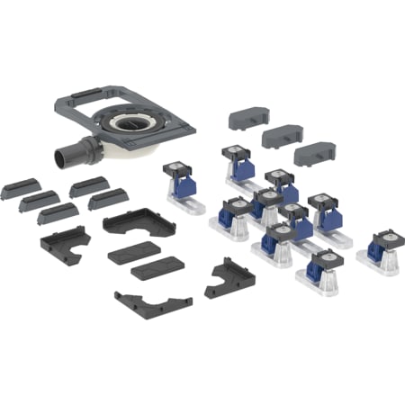 Sprchová odpadní souprava Geberit Duofix s deseti nožičkami, pro integrovanou sprchovou vaničku CleanFloor30, výška vodního uzávěru 30 mm