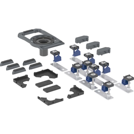 Geberit Duofix Duschwannenablauf mit zehn Füssen, für CleanFloor30 Duschfläche integriert, stockwerksdurchdringende Installation