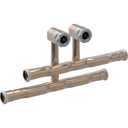 Geberit Mapress Copper set of connector T-pieces for inlet and return flow, with union connector for Euro cone