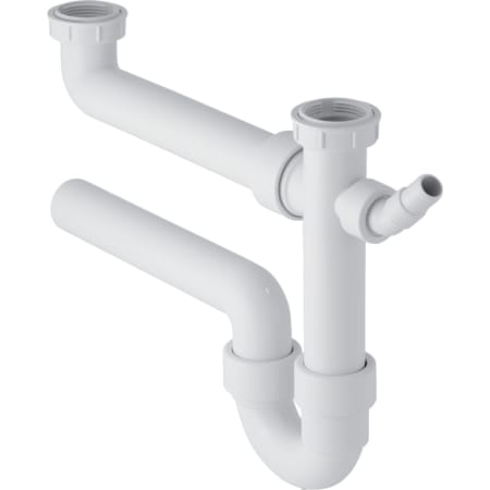 Geberit P-trap for two kitchen sinks, with angled hose connector, horizontal outlet