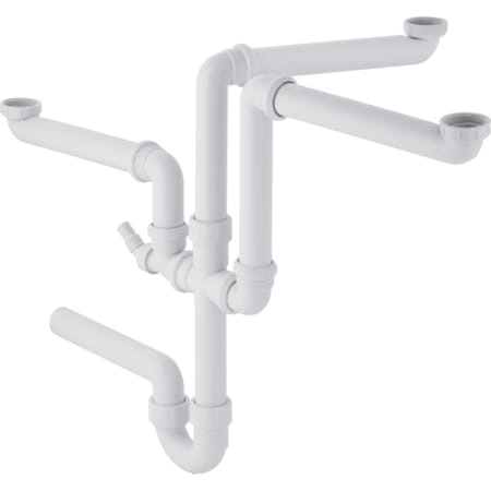 Geberit P-trap for three kitchen sinks, with angled hose connector, horizontal outlet