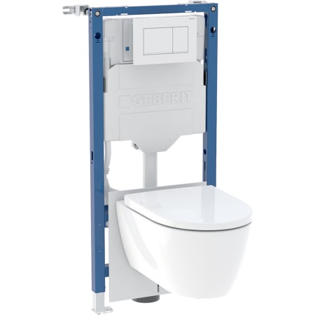 Set d'élément Geberit Systemfix pour WC suspendu, 112 cm, avec réservoir de chasse à encastrer Sigma 12 cm, plaque de commande Sigma20, carré, WC suspendu iCon TurboFlush