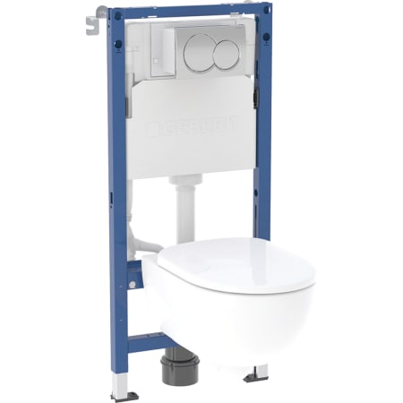 Geberit Duofix element for wall-hung WC, 112 cm, with Alpha concealed cistern 12 cm, 5.8 / 3 litres, Alpha01 flush plate, round, Selnova wall-hung WC, Rimfree