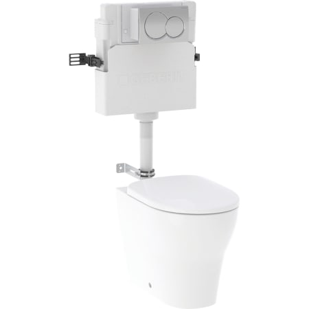 Geberit Alpha concealed cistern set 12 cm, 5.8 / 3 litres, installation height 109 cm, with Alpha01 flush plate, round, Selnova floor-standing WC, back-to-wall, Rimfree