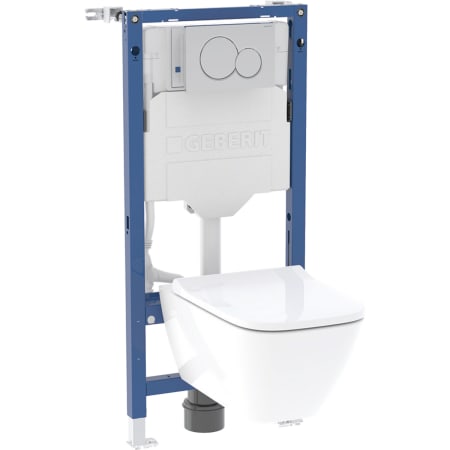 Geberit Duofix set of elements for wall-hung WC, 112 cm, with Sigma concealed cistern 12 cm, Sigma01 flush plate, round, Smyle Square wall-hung WC, Rimfree