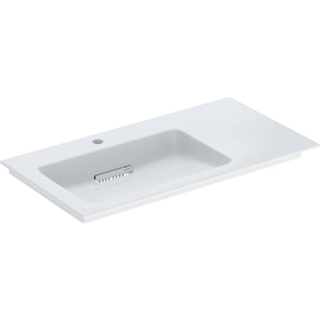 Geberit ONE vanity basin, horizontal outlet, right shelf surface
