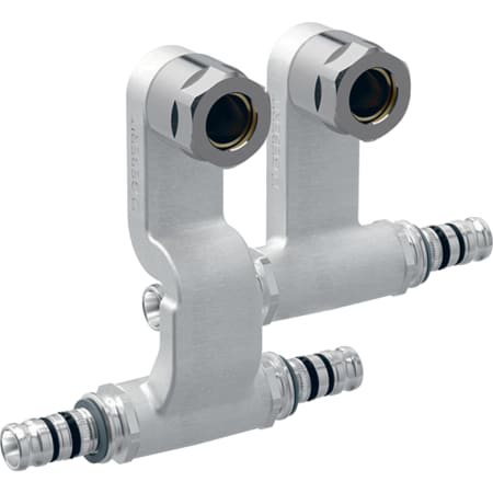 Geberit Mepla set of connector T-pieces for inlet and return flow, with union connector for Euro cone