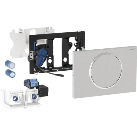 Commande de WC Geberit électronique, alimentation par pile, pour réservoir à encastrer Sigma 12 cm, avec plaque de déclenchement Sigma10, ronde, pour barre de relevage, pour commande déportée Bluetooth®