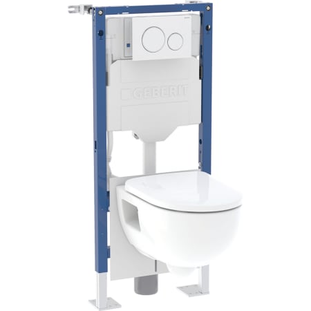 Bâti-pack® Geberit Duofix pour WC suspendu, 112 cm, avec réservoir à encastrer Sigma 12 cm, plaque de déclenchement Sigma20, ronde, WC suspendu Renova semi-caréné, TurboFlush