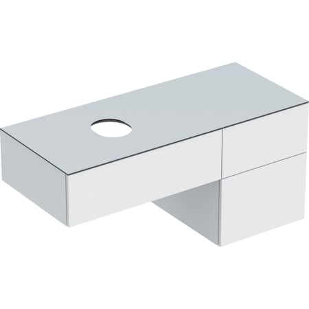 Geberit VariForm cabinet for lay-on washbasin, with three drawers, shelf surface and trap
