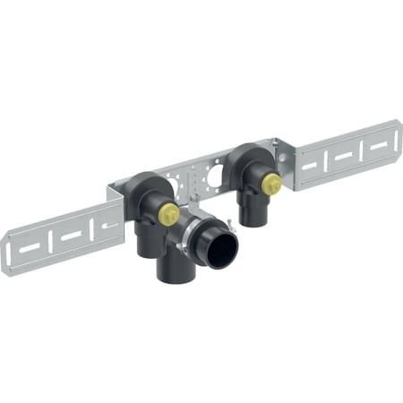 Geberit Mepla elbow tap connector 90°, premounted, double, with drain pipe bracket and connection bend