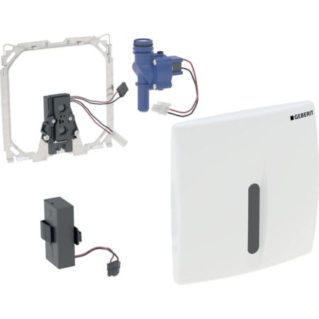 Geberit urinal flush control with electronic flush actuation, battery operation, actuator plate made of plastic