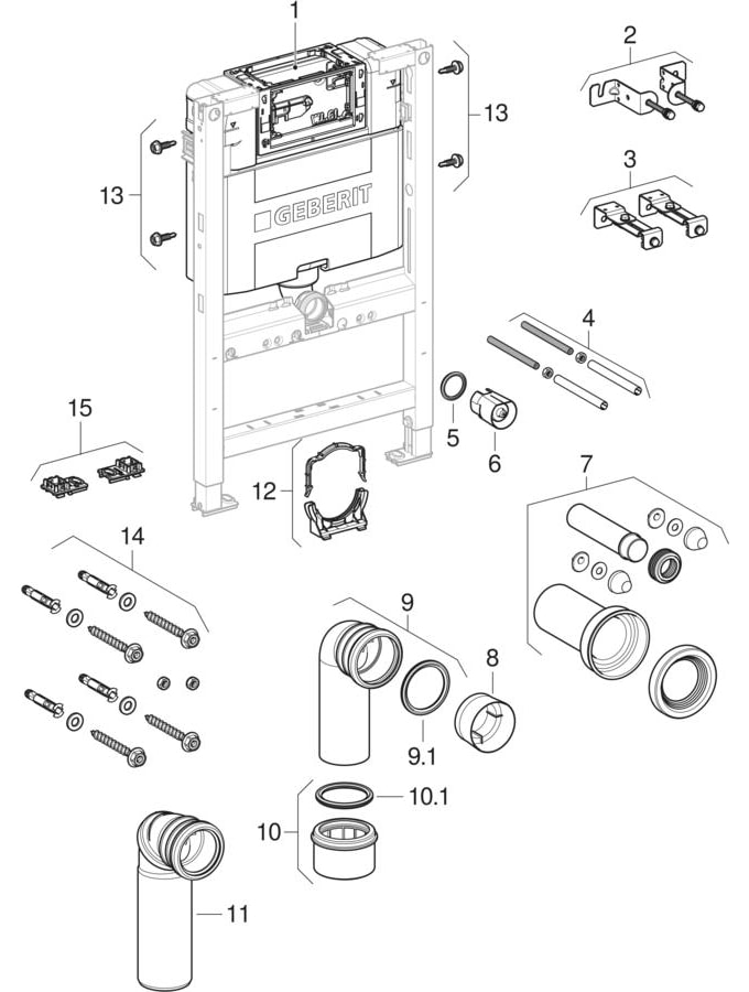 Geberit Duofix elements for wall-hung WC, with Alpha concealed cistern 12 cm