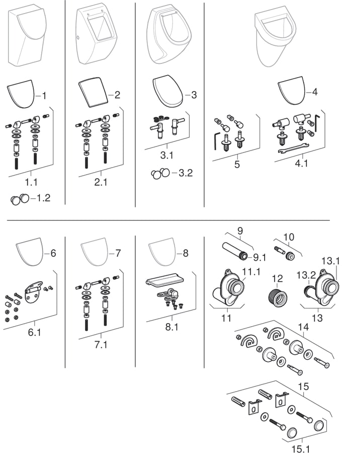 Urinals, flush operation, with / for lid