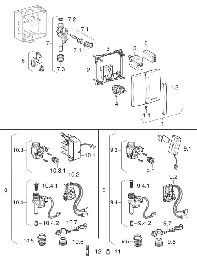 Urinal flush controls with electronic flush actuation, mains operation, die-cast zinc flush plate, Basic