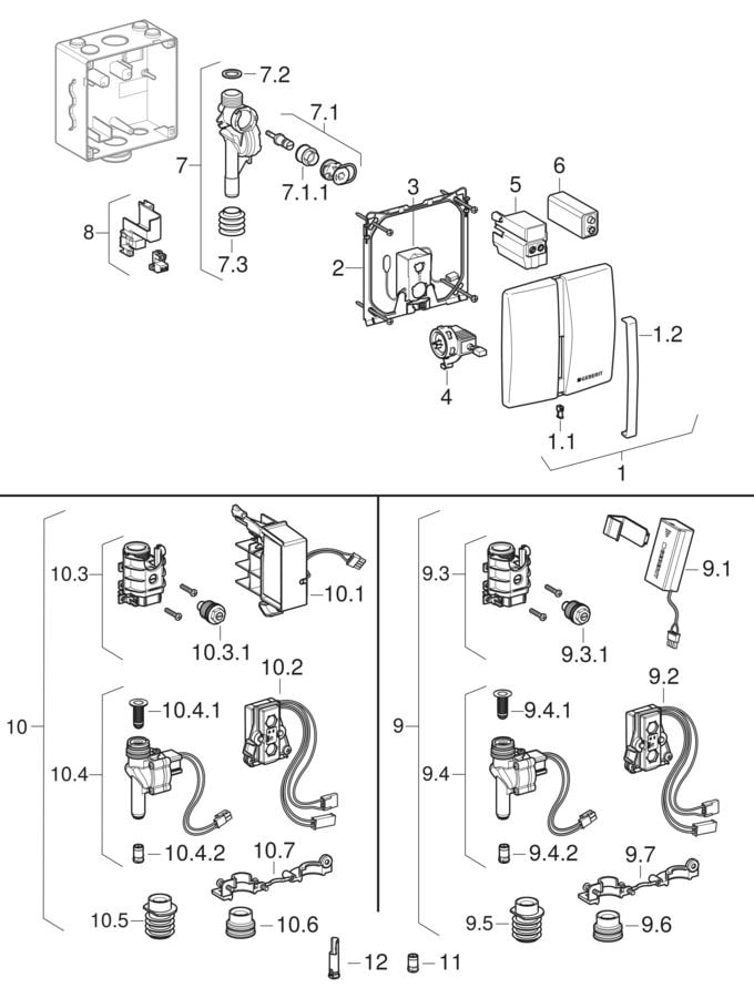 Urinal flush controls with electronic flush actuation, mains operation, die-cast zinc actuator plate, Basic