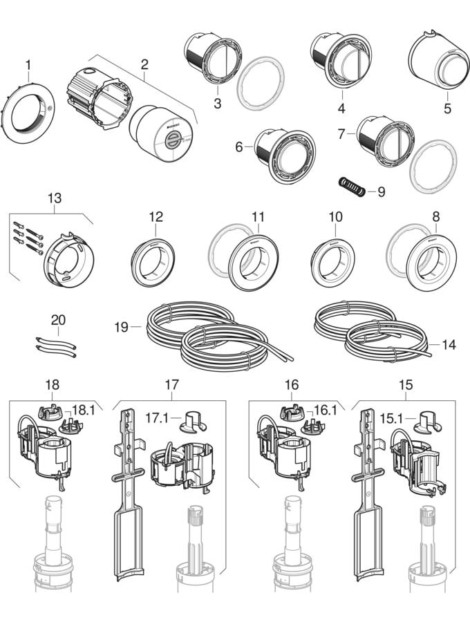 Remote flush actuations type 01 and 10, pneumatic