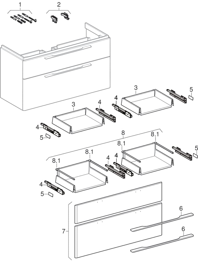 Onderkasten voor wastafel, met twee laden (Geberit Smyle, Jam, 335, Traffic)