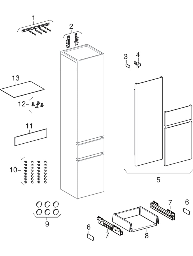 Vysoké skrinky s dvomi dvierkami a jednou zásuvkou (Geberit Renova Nr. 1 Plan, Renova Plan, Prima Style, 320)