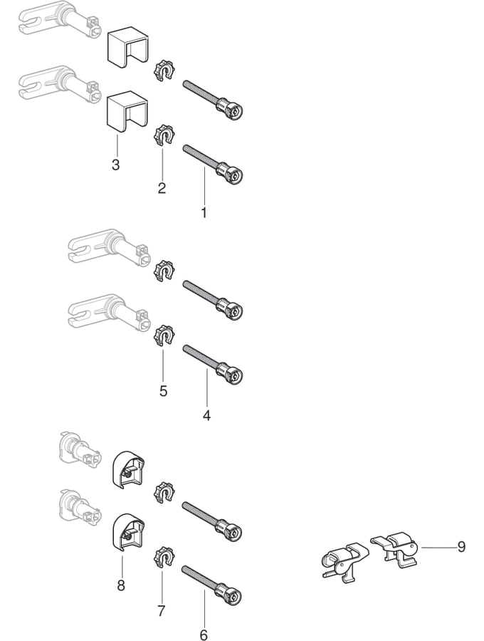 Geberit Duofix sets of wall anchorings for individual and system installation