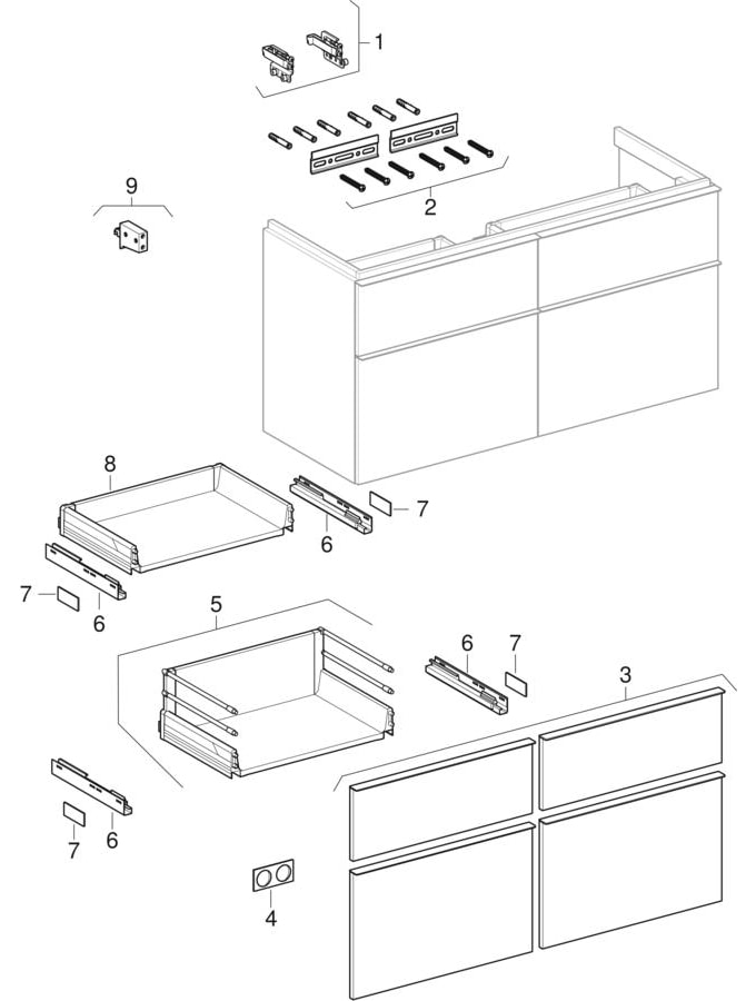 Skrinky pod umývadlo, so štyrmi zásuvkami (Geberit iCon, Lovely, 345)