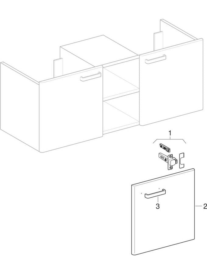 Onderkasten voor dubbele wastafel, met twee deuren en rek in het midden (Geberit Renova Nr. 1 Plan, Renova Plan)