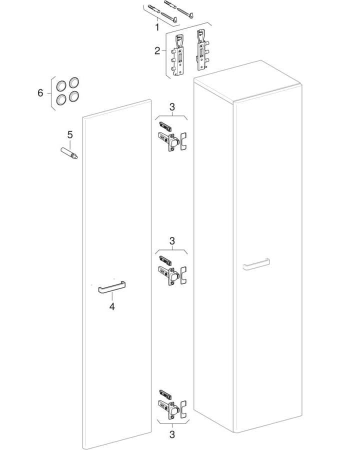 Hoge kasten met één deur en twee laden (Geberit Renova Nr. 1 Plan, Renova Plan)