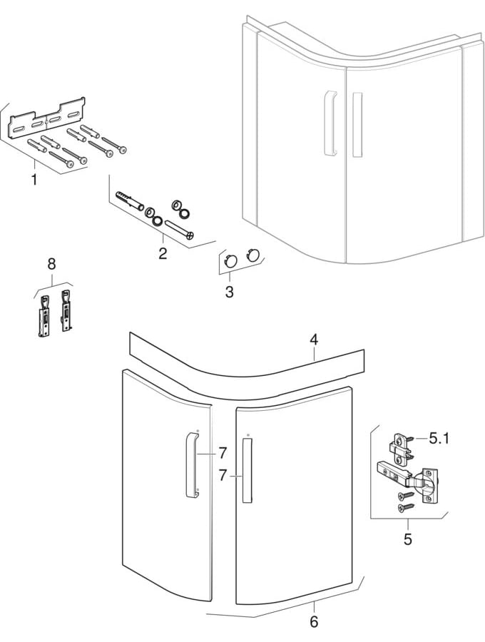 Meubles bas pour lavabo d’angle (Geberit Renova Compact, Renova Nr. 1 Comprimo, Prima Style)