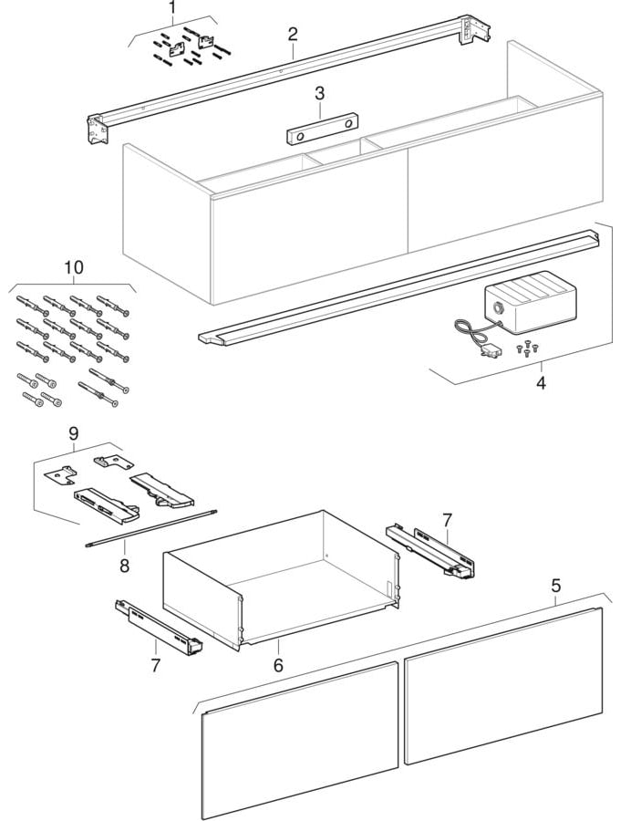 Muebles bajos para lavabo de material mineral, con dos cajones (Geberit Xeno²)