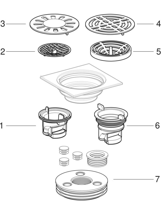 Floor drain, crossfloor, for washing machine connection, 10 x 10 cm