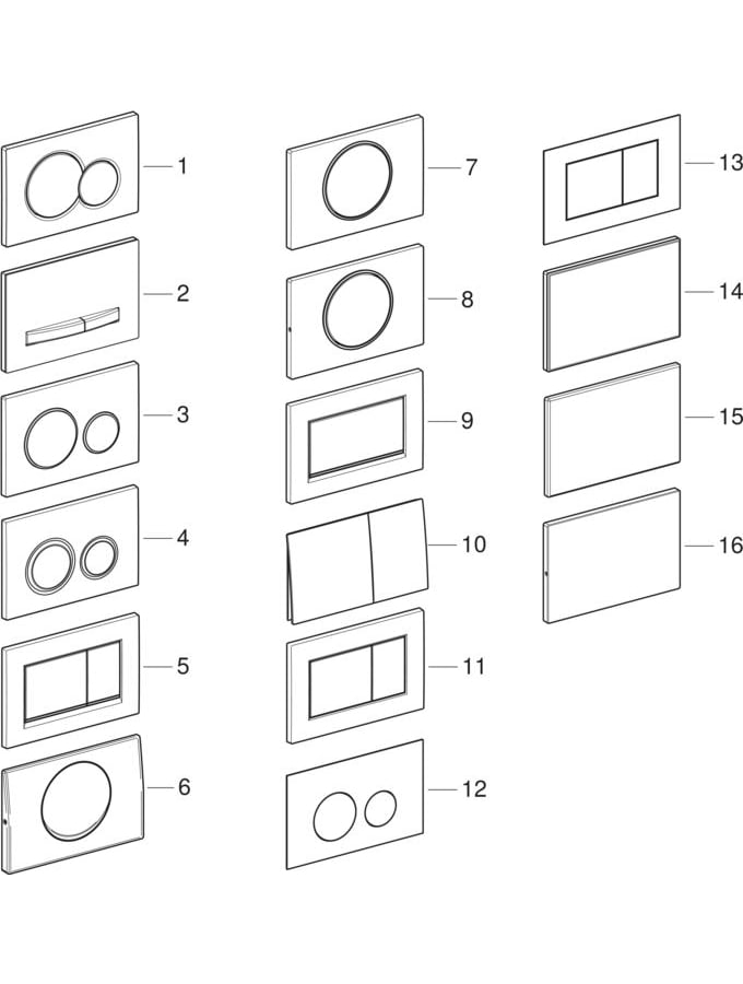 Overview flush plates and cover plates for Sigma concealed cisterns