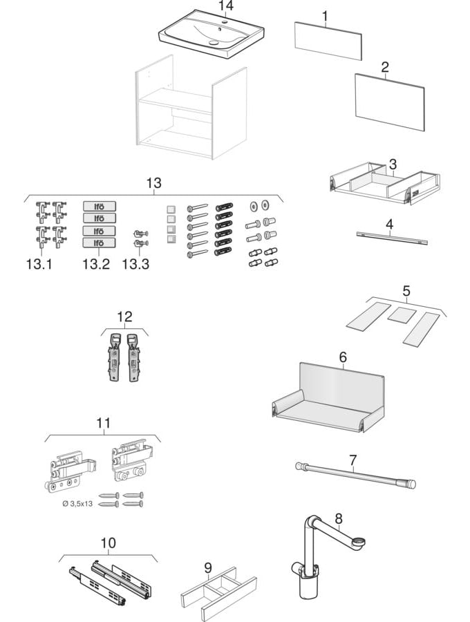 Praustuvų spintelės su dviem stalčiais (Ifö Sense, Sense Pro)