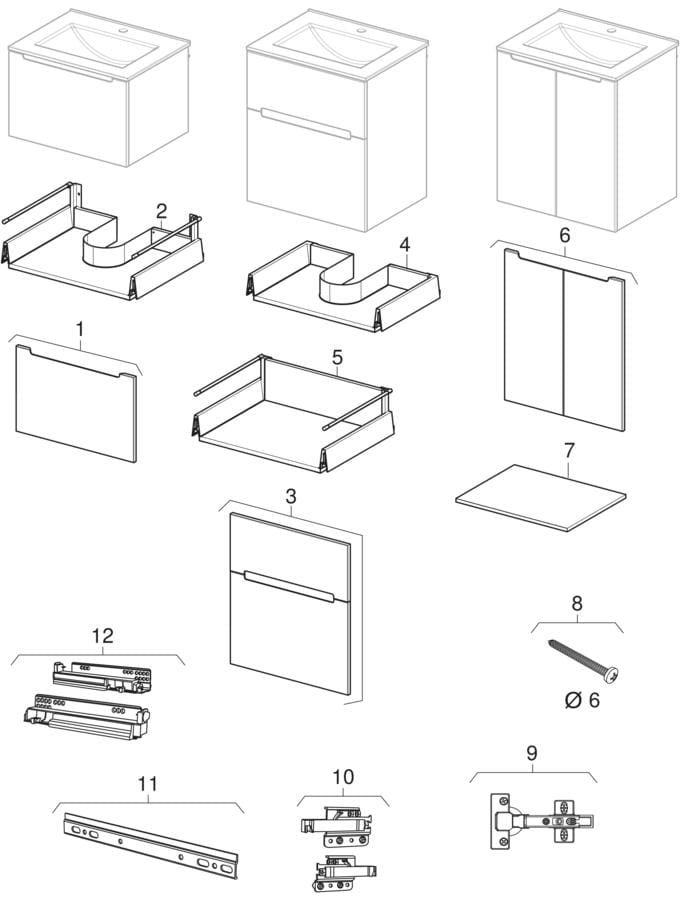 Underskåp för möbeltvättställ, med en eller två lådor och två dörrar (Ifö/IDO Gloss, Silia)