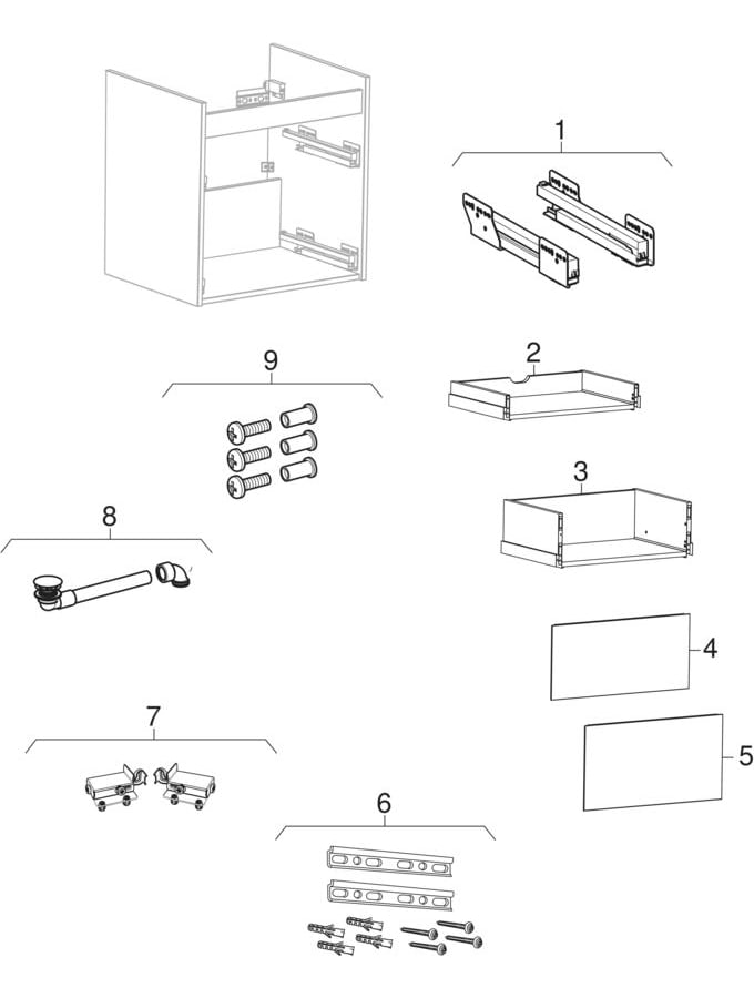 Spintelė baldiniam praustuvui su dviem arba keturiais stalčiais, kompaktiško gylio (Ifö/IDO Elegant)