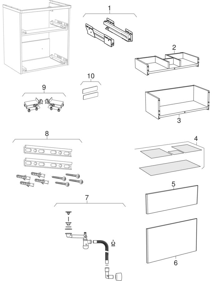 Underskåp för möbeltvättställ, med två eller fyra lådor (Ifö/IDO/Porgrund Glow Square, Vinta Art)