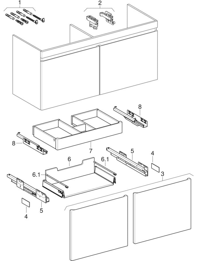 Onderkasten voor dubbele wastafel, smal design (Geberit Renova Nr. 1 Plan, Renova Plan)