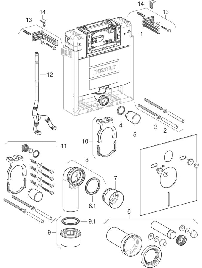 Geberit Kombifix elementen voor wand-wc, met Omega inbouwreservoir 12 cm