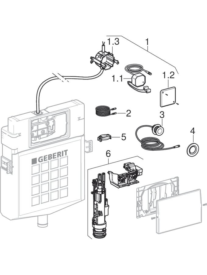 WC flush controls with electronic flush actuation, mains operation, IR push-button